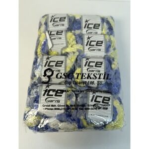 Ice Yarns 8 Balls Blue Yellow Cream Wool‎ Acrylic Blend 50gr / 25m Each